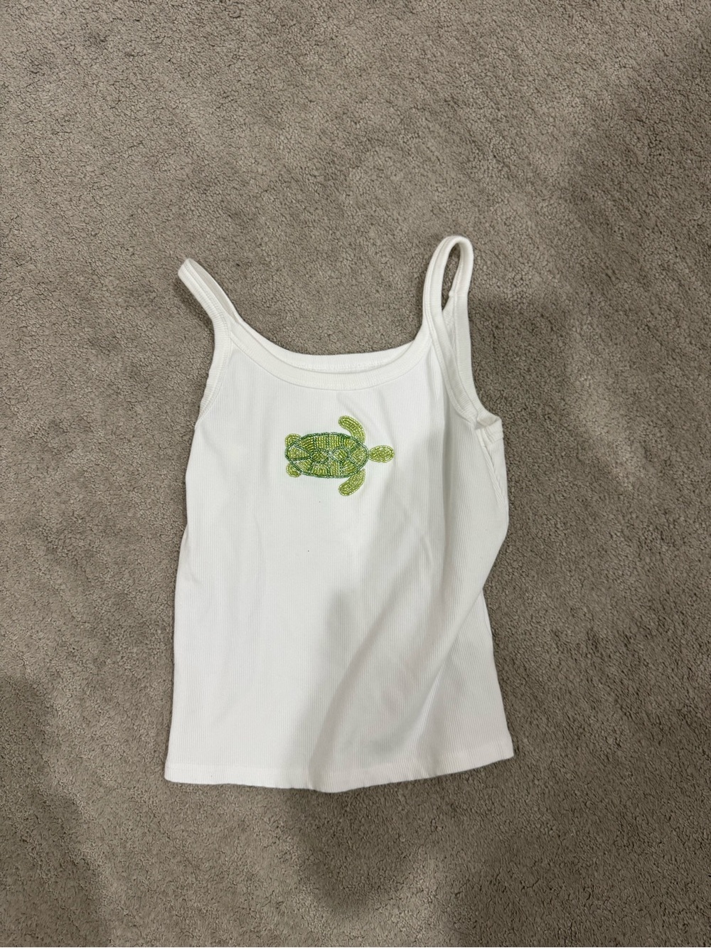 SHEIN White Girls' Tank Top with Green Turtle Appliqué